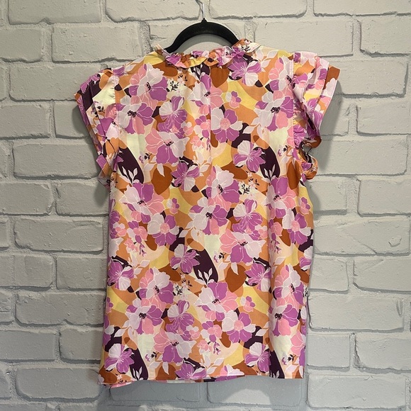 NEW Pleione Floral Ruffle Sleeve Blouse - Pink and Yellow size M - Picture 5 of 6